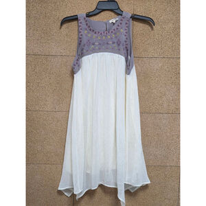 Women's Mystree White & Purple Embroidered Tank Top Dress L